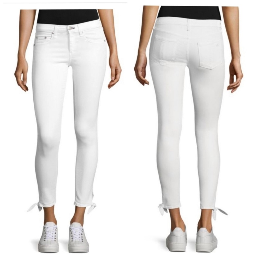 NWT rag & bone Denim Tie-Cuff Skinny Jeans White Stevie Capri Size 23 (00)